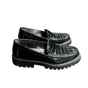 Donald Pliner Hope Crocco Patent Leather Black Chunky Women's Loafers Size 8.5
